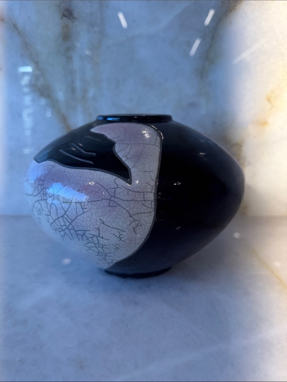 Vintage Signed Raku Studio Pottery Sphere Vase – Mid-Century Modern Abstract